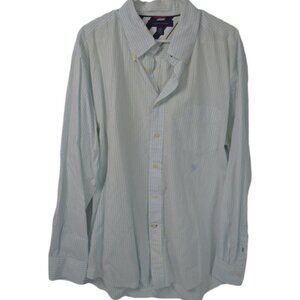 TOMMY HILFIGER Men’s Blue / White Stripe Dress Shirt Button Down Collar Size: XL